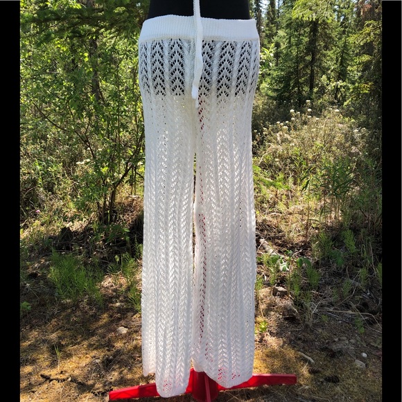 NEW White Stretch Knit Pant Crop Top Set Summer Loungewear Beach One Size XS/S - Picture 7 of 12